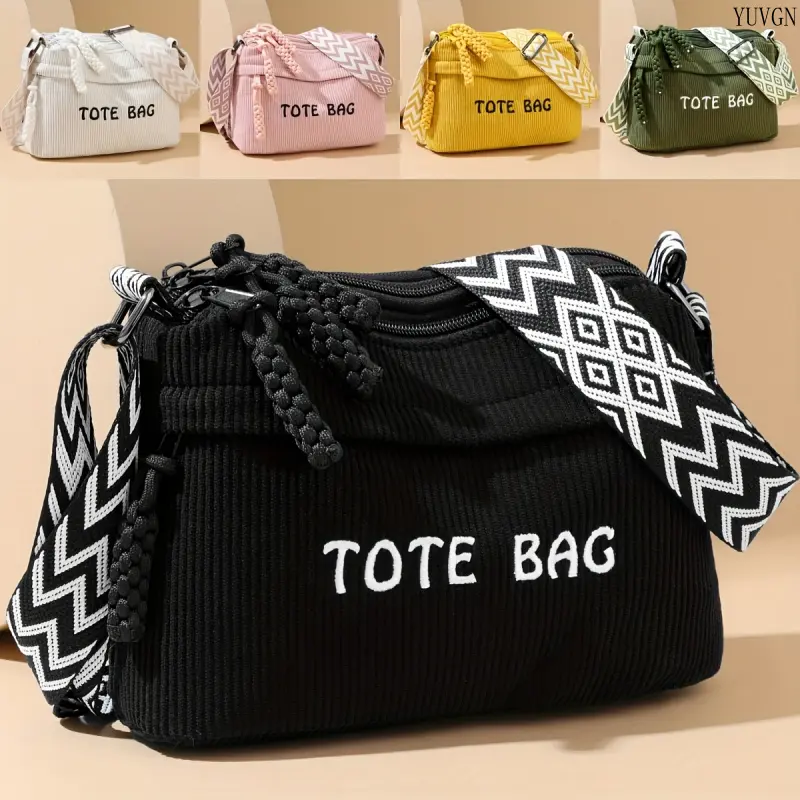 Women's Corduroy Crossbody Bag with Multi-Zipper Compartments & Adjustable Strap - Corduroy Suitable for Daily Use, Spacious Handbag Suitable for,, Shopping, Gift for Family and Friends, Corduroy Shoulder Purse (No)    （Translation note: The text contains