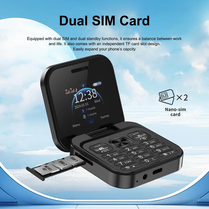 FUFFi-Foldable Mini Phone ，Glowing , 2.4 Inch Display, Dual Sim Support, Fm Radio, Fun Student & Kids Mobile Device