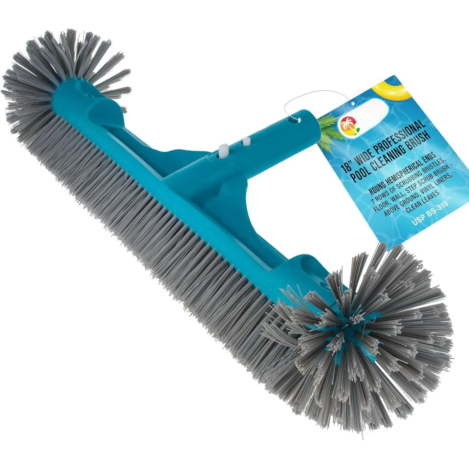 18"  Brush  Round Hemispherical Ends Inground  | 7 Rows of Scrubbing Bristles, Floor, Wall, Corner, Step Scrub Brush - Clean Above Ground Vinyl Liners, Leaves, Debris