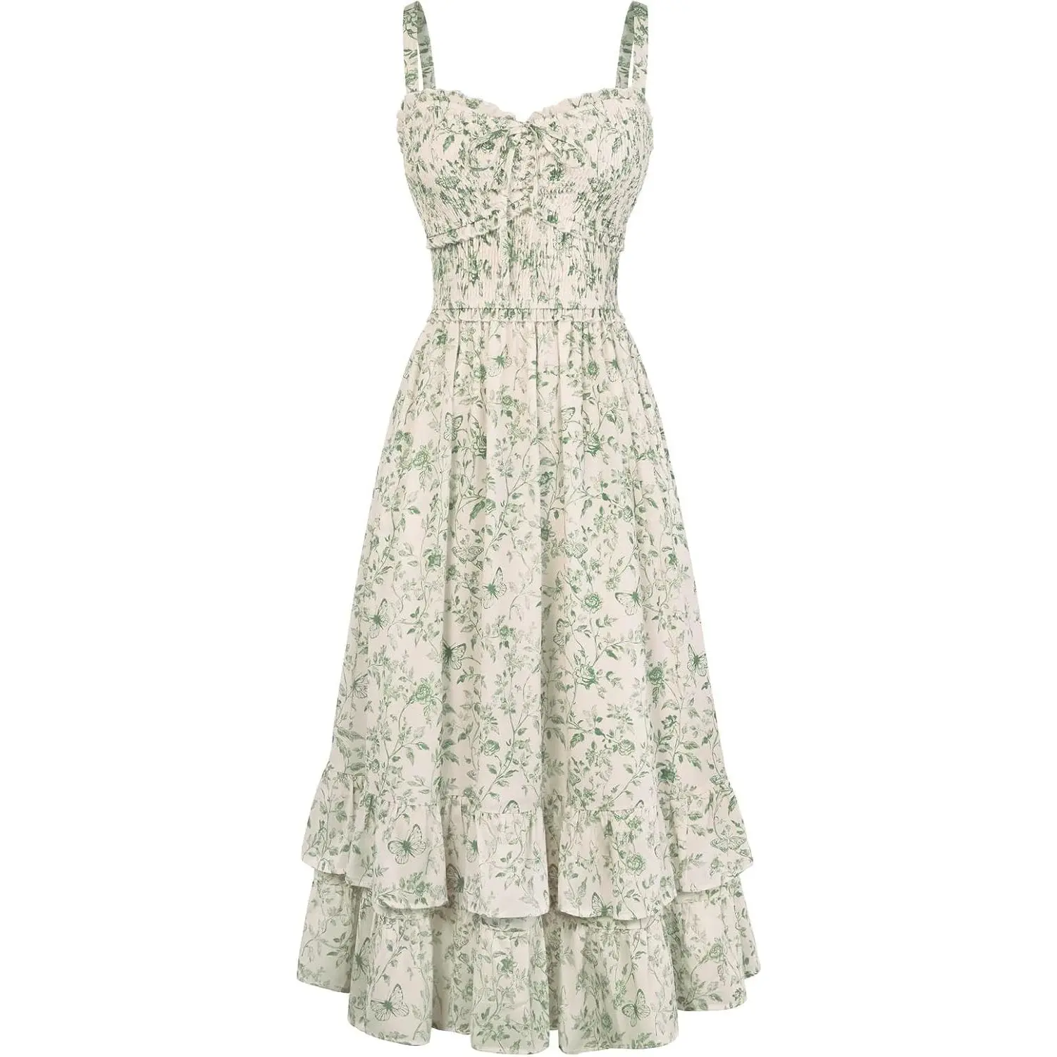 Women's Floral Cottagecore Smocked A-Line Corset Milkmaid Sundress - Adjustable, Lightweight, Breathable Fabric, Casual, with Pockets, Beach, Elegant