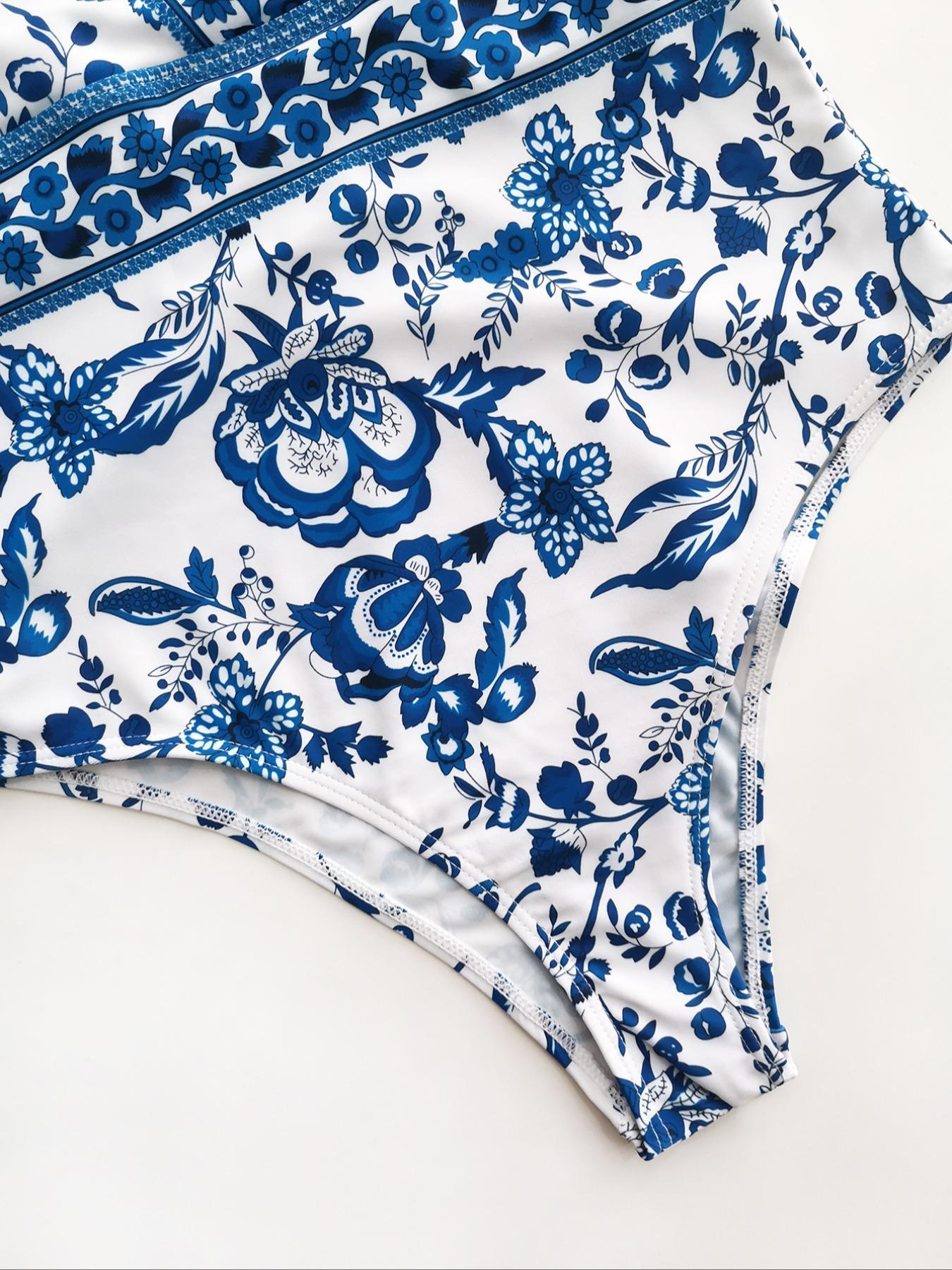 Women's Ruched Ruffle Backless One-piece, Boho Butterfly Sleeve Deep V Neck Swimwear for Beach Holiday Vacation, Floral Print Swimsuits, Ladies Summer Clothes, Swimsuit Style, Floral Print Swimsuit