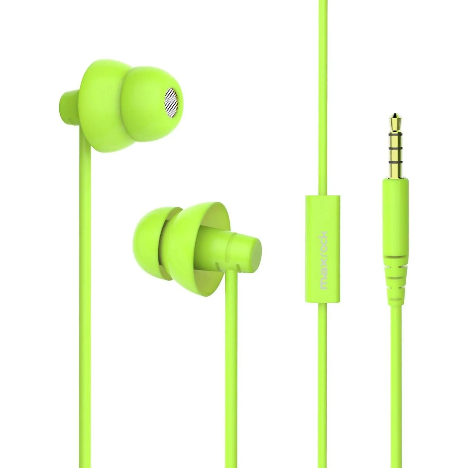 3.5mm Wired Earphones (Model 1, Single Pair) - Portable Durable Electronic Audio Sleep Earbuds, Soft Silicone In-Line Mic, Colorful Green for Cellphones/MP3s, Tablets, Default