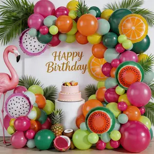 110pcs Tropical Fruit Flamingo Balloon Garland Arch Kit, Summer Watermelon Pineapple Latex Balloons, Hawaiian Luau Party Decorations