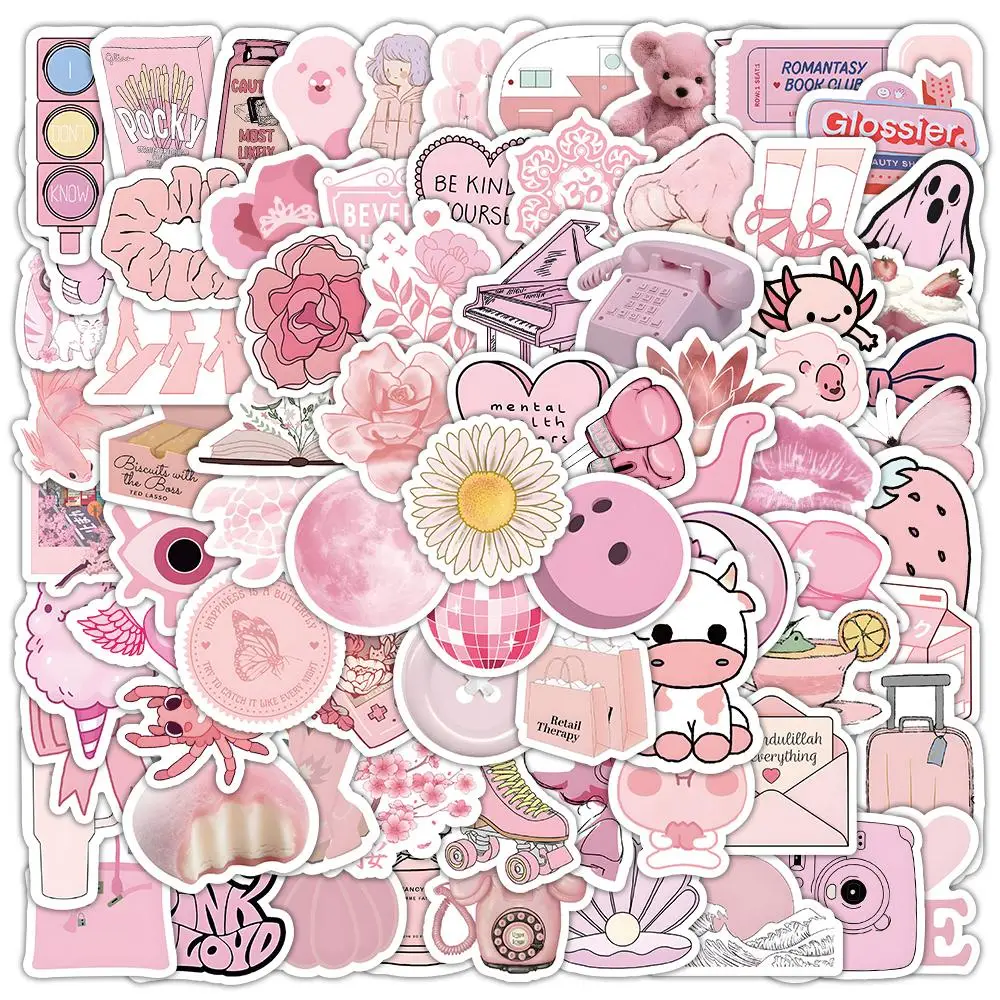 100pcs Pink Cute and Warm Style Sticker Packs for Phone Skateboard Motorcycles Laptop Luggage Bike Notebook Decoration Water Cup Guitar Notebook Book