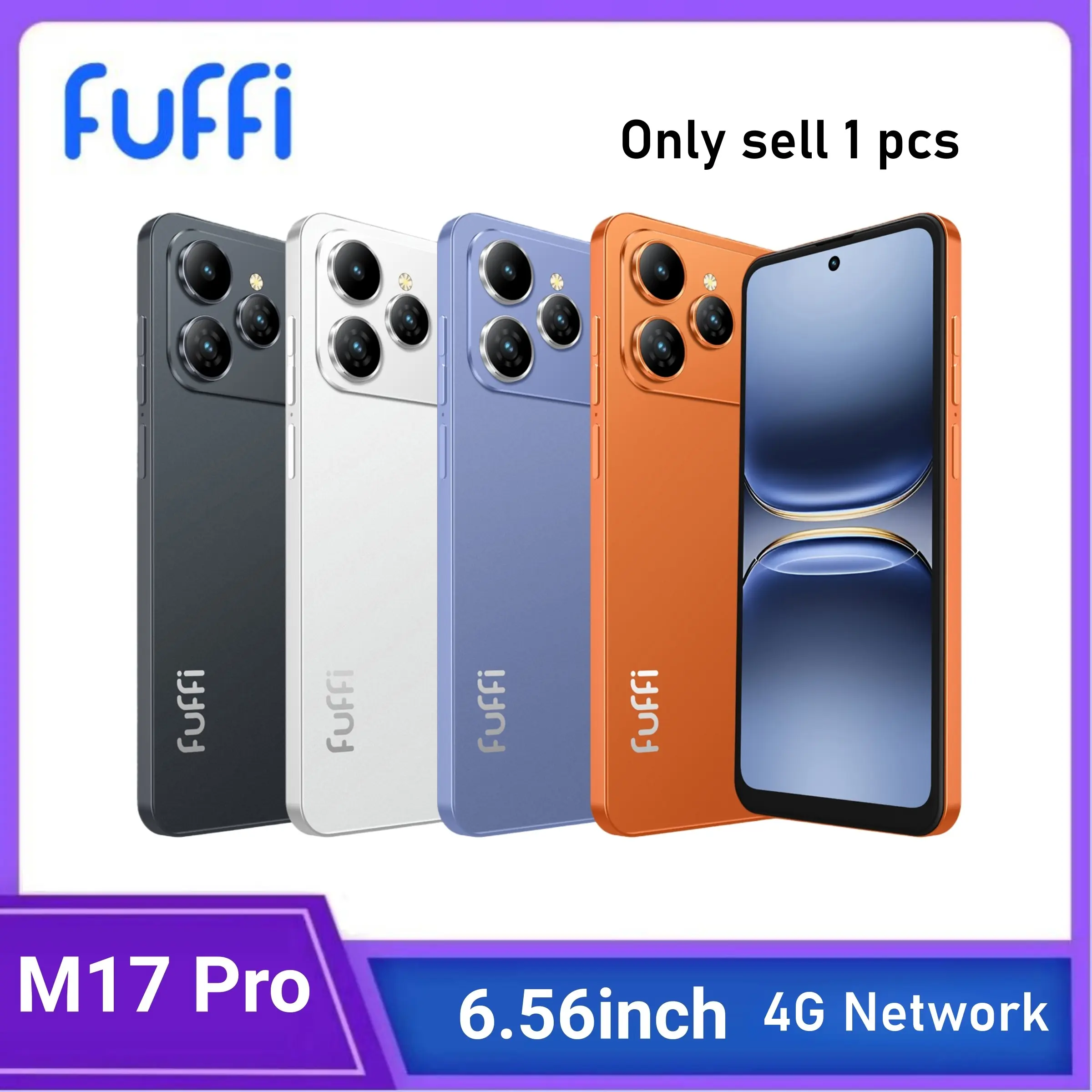 FUFFI- M17 Pro Mobile Smartphone, 6.56-Inch Screen, Dual Sim Card, 4GB RAM 64GB Storage, Android 12.0, 3800mah Battery, 5+13mp Camera, Fashionable Phone