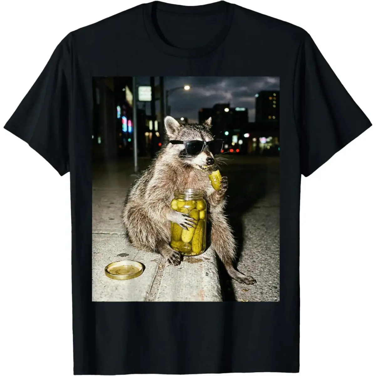 Unisex Raccoon Meme Graphic T-Shirt - Smooth Round Neck Short-Sleeve Tee, Breathable Soft Cotton Blend Modern Fit Sports Top for Everyday Wear, Tshirt, Meme Shirts, Original, Natural, Shortsleeve, Casual, Funny Shirts