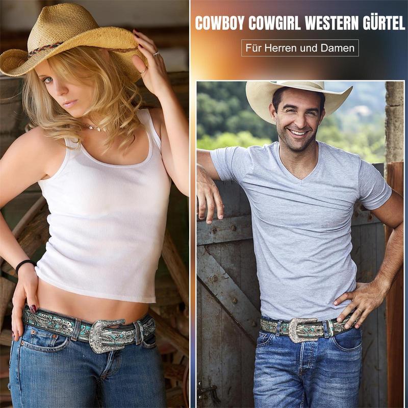 XZQTIVE Unveils Timeless Western Glamour: A Versatile, Cowboy-Inspired Leather Belt Adorned with Intricate Floral Embossing & a Captivating Rhinestone-Encrusted Turquoise Longhorn Buckle for All Boho Leaf Embossed Western Belt
