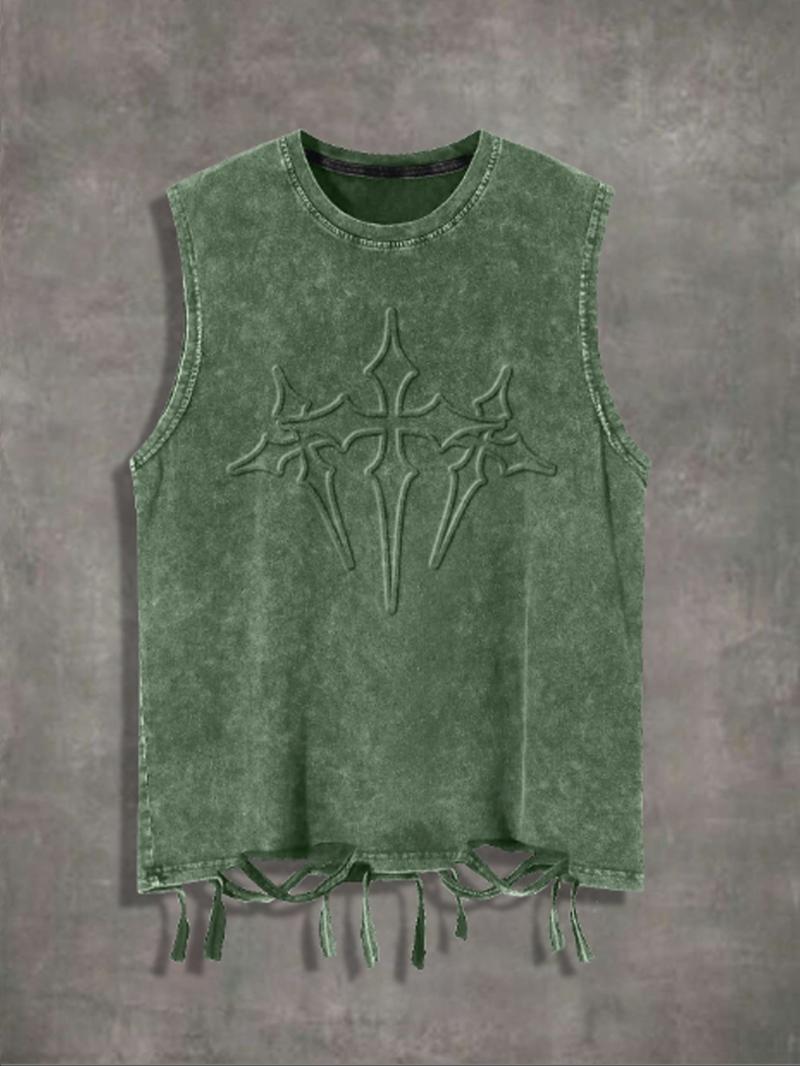 Men's Graphic Print Tank Top, Casual Street Sleeveless Round Neck Top for Summer, Men's Clothes for Daily Wear, Sleeveless Tank Tops, Cotton