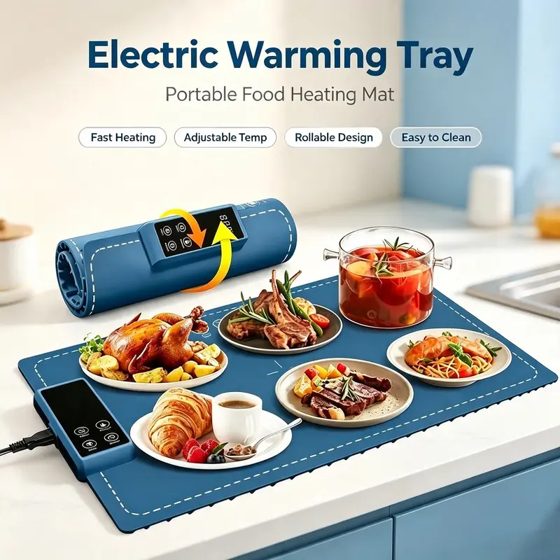 Upgraded food warming mat, electric warming tray, equipped with temperature control and timer functions, full-surface heating pad, rollable food warmer, suitable for holiday parties and buffets