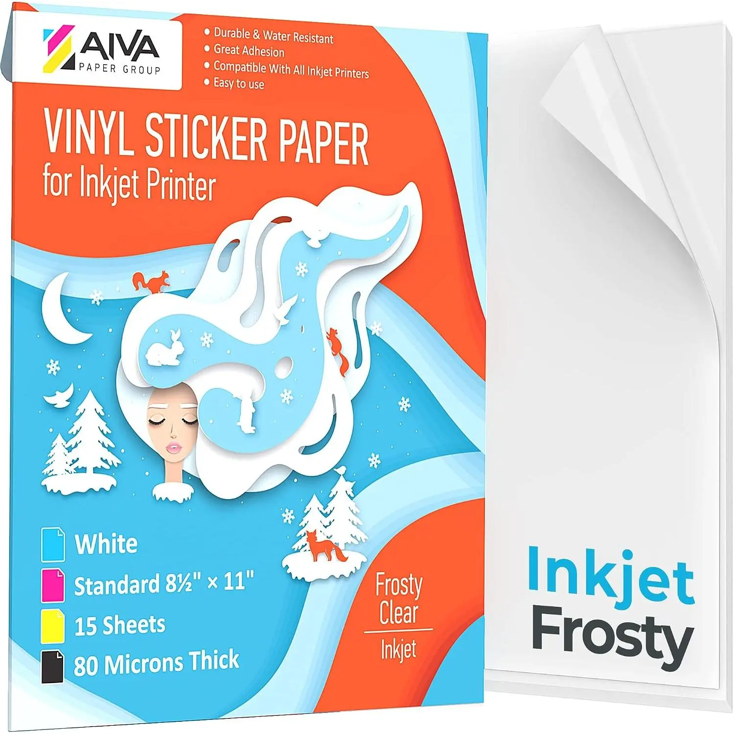 Printable Vinyl Sticker Paper for Inkjet Printer - Frosty Clear - Semi-Transparent -15 Self-Adhesive Sheets -  Decal Paper - Standard Letter Size 8.5"x11"