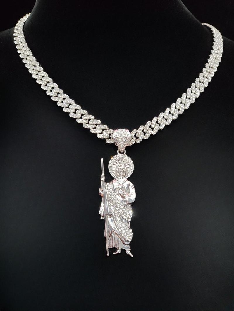Saint Judas Shaped Pendant Necklace, Cuban Link Chain, Fashion Jewelry for Party, Daily Clothing Decor, Trendy All-match & Exquisite Jewelry for Birthday Gift