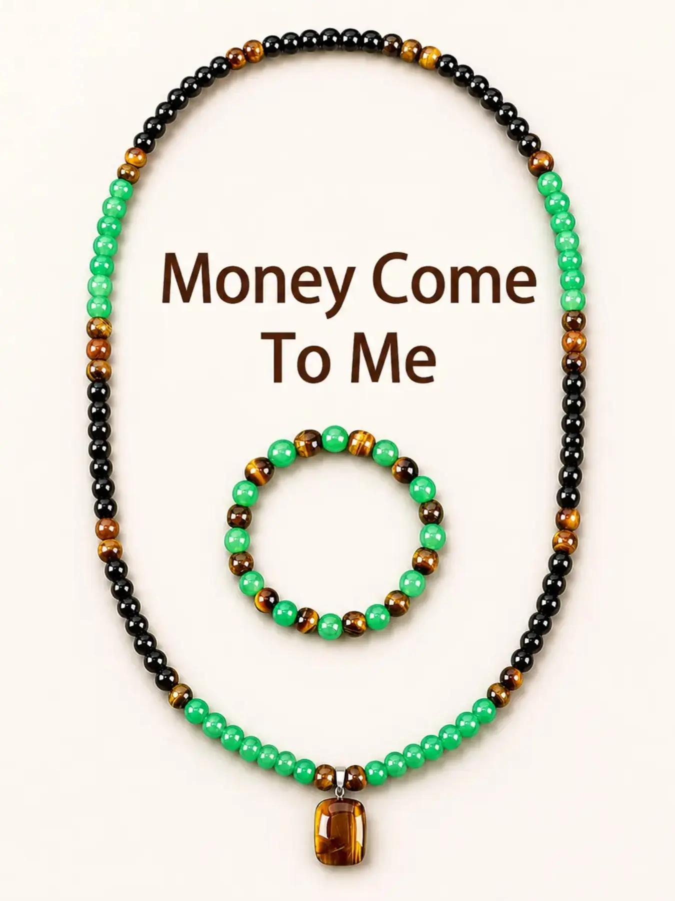Citrine Feng Shui Money Attraction Necklace and Bracelet Set, Aventurine and Citrine Pendant, Crystal Jewelry Gift for Men and Women