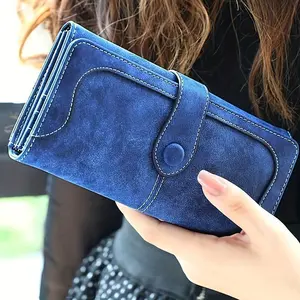 Unisex Business Wallet, Long Bifold Card Holder in Synthetic Nubuck with 17 Card Slots, ID Window, and Large Zipper Pocket