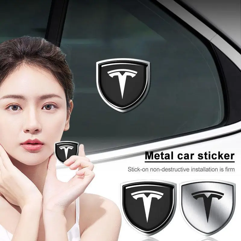 3D Metal Car Body Fender Emblem Shield Stickers Decor Auto For Tesla Model 3 2021 Model S X Y Style Roadster Invader Accessories