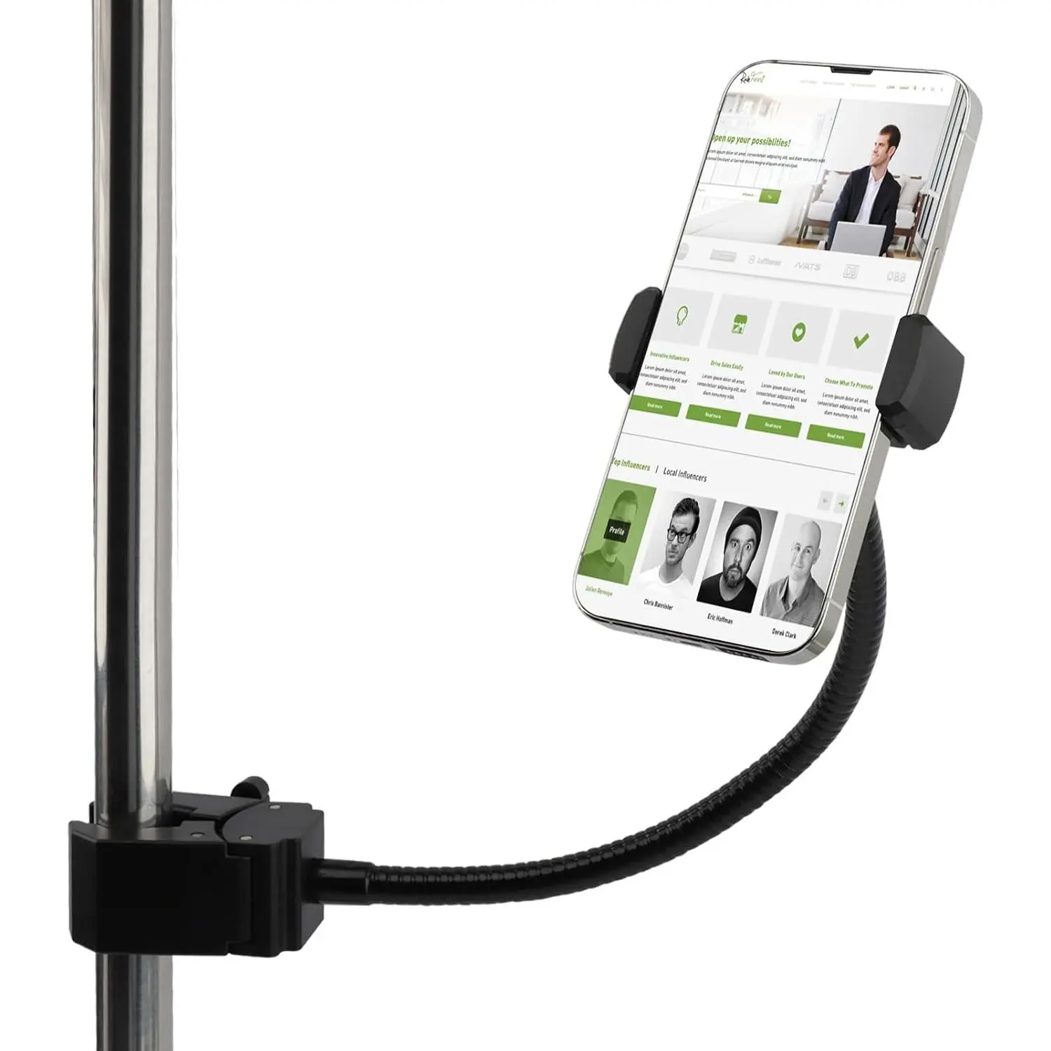 Mic Stand Phone Holder, 360° Swivel Ball Microphone Floor  Stand Cell Phone Mount Adjustable 11.81"Gooseneck Compatible with Phone, Samsun g Galax-y and  for Desk & Tripod Use