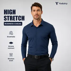 Yodutry Dress Shirts 16-Way Stretch Slim Fit Long Sleeve Button Down Business Casual Shirts Wrinkle Free Traveler Shirts Top Menswear FathersDayGift