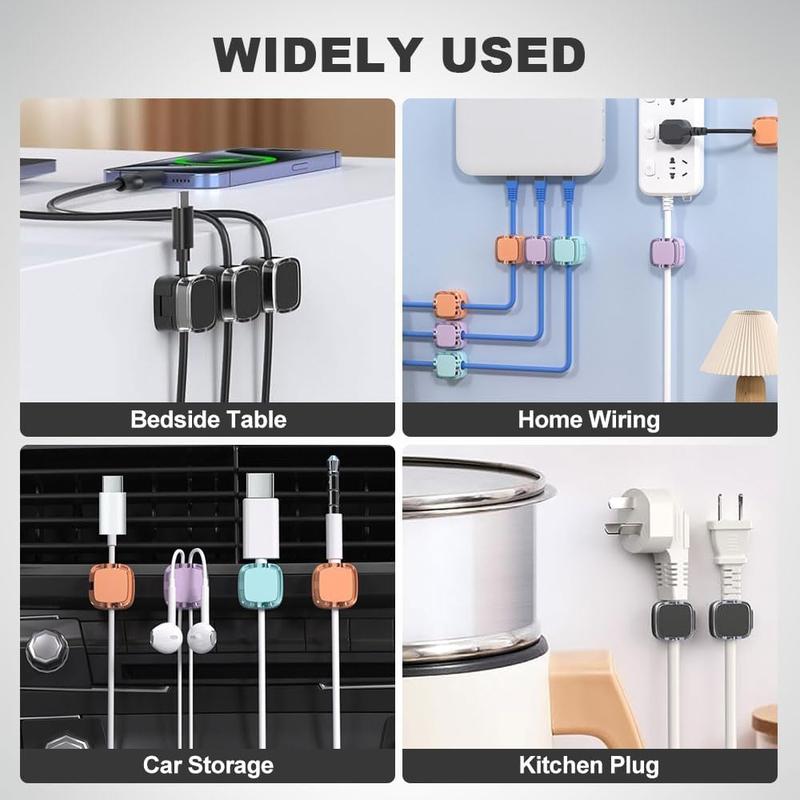 Magnetic Cable Organizer Set Adjustable Adhesive Clips for Tidy Cable Management Under Desk, in Car, at Home or Office (Mixed Colors)