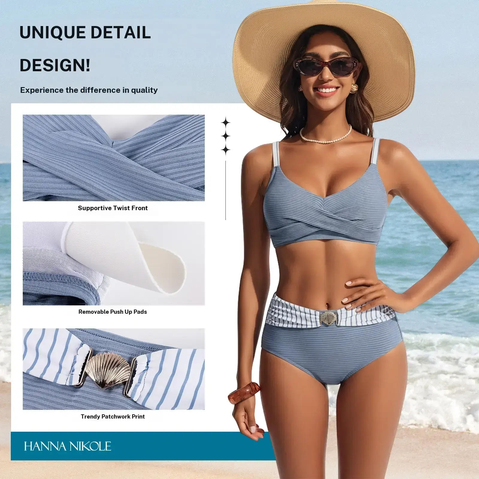 【Runs Small | Size Up】【S 2XL】Hanna Nikole Womens High Waisted Bikini Sets Textured Tummy Control Swimsuit 2 Piece Twist Color Block Bathing Suits #SummerFinds