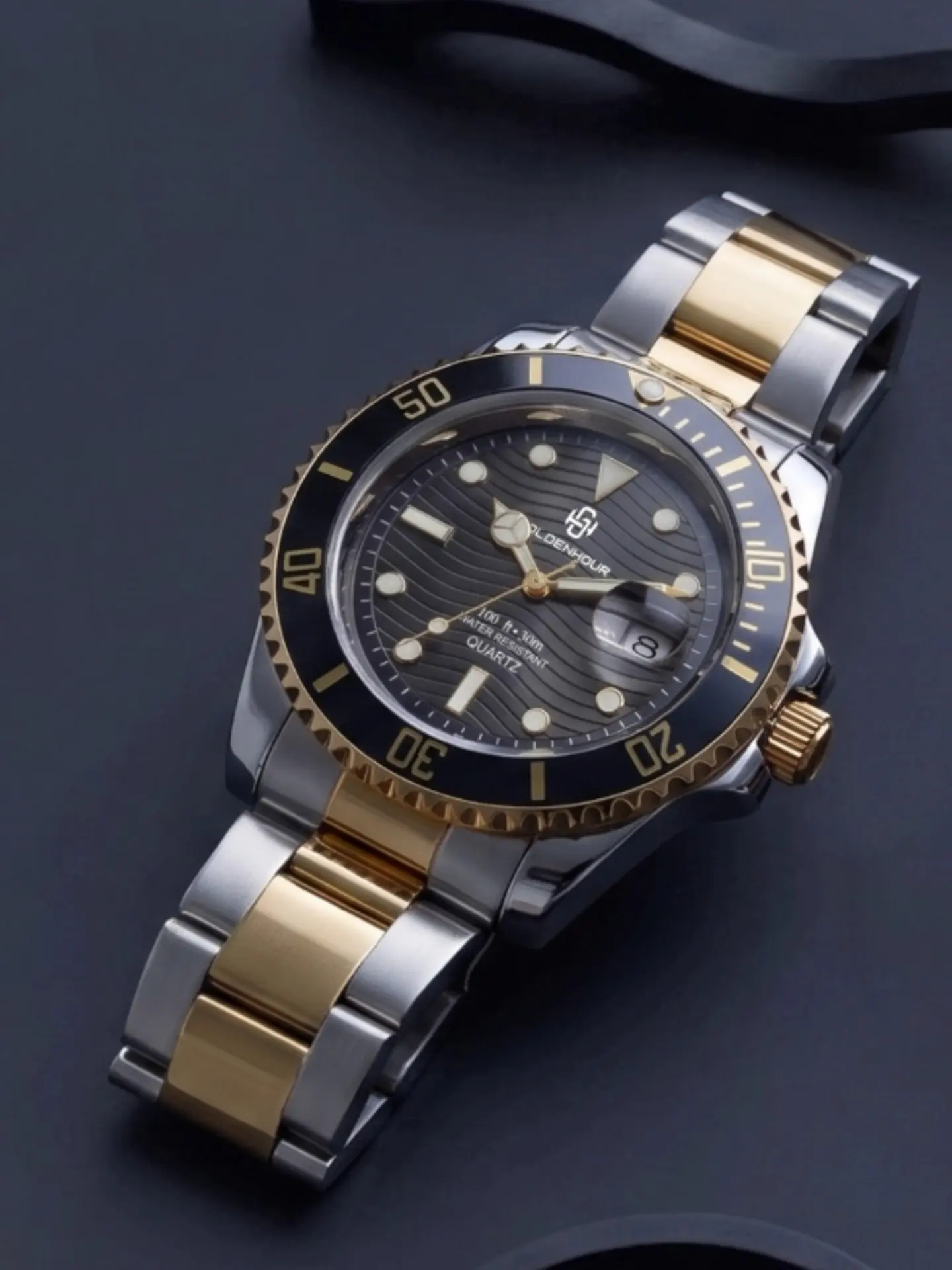 Luxury Men's Watch by Goldenhour, Steel Band, Waterproof Quartz Calendar Watch, Elegant Timepiece for Men