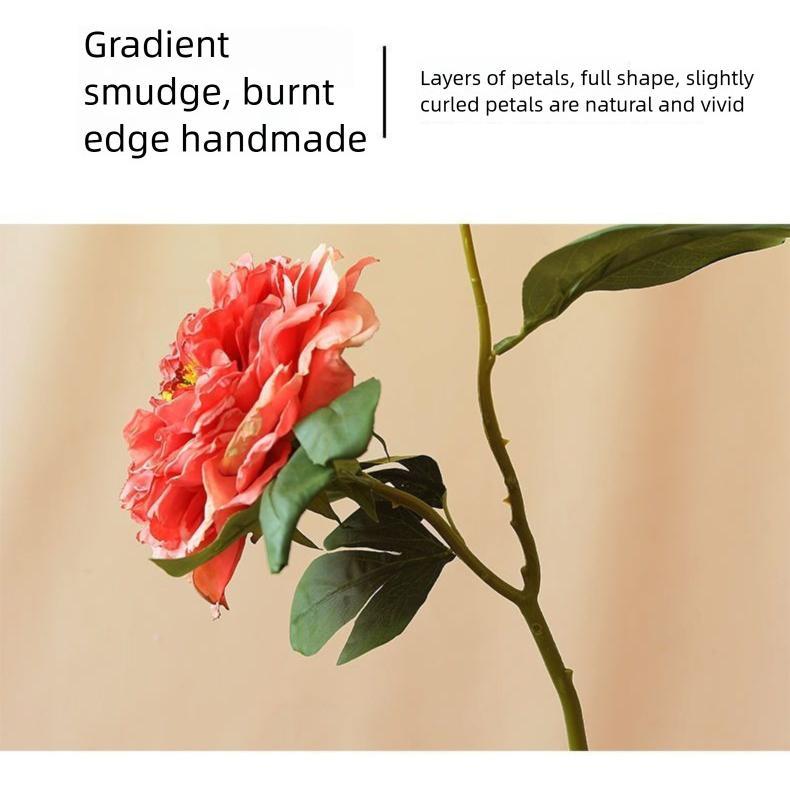 High-Quality Chinese Style Artificial Peony with Burnt Edges, Silk Flowers for Home Decoration and Photography Props