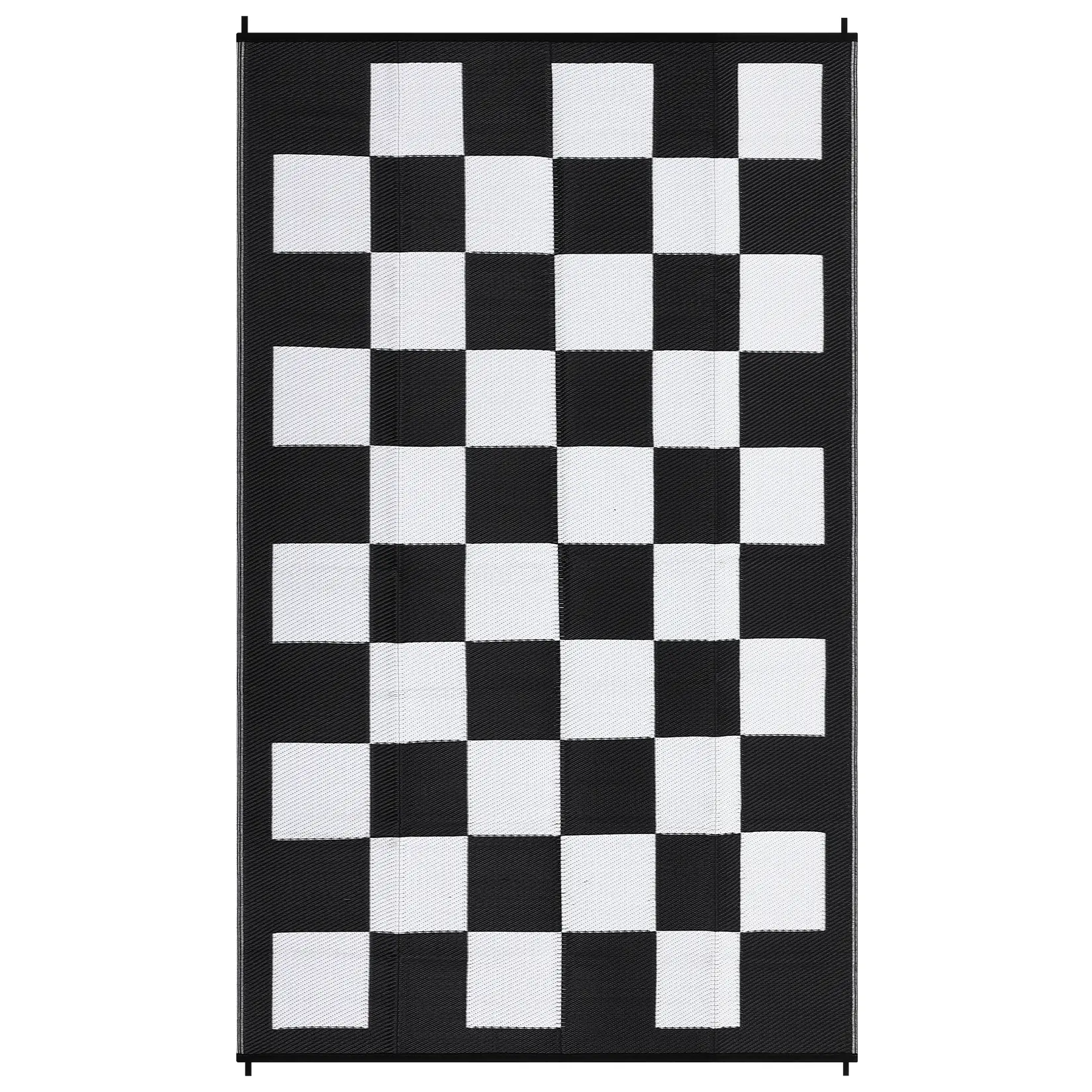 Waterproof Reversible Outdoor Patio Rug - Modern Checkered Plastic Straw Carpet - UV & Mark Resistant, Collapsible, Lightweight, Easy to Clean - Ideal for Camping, RV, Porch, Deck, Balcony, Beach