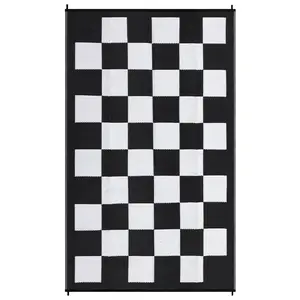 Waterproof Reversible Outdoor Patio Rug - Modern Checkered Plastic Straw Carpet - UV & Mark Resistant, Collapsible, Lightweight, Easy to Clean - Ideal for Camping, RV, Porch, Deck, Balcony, Beach