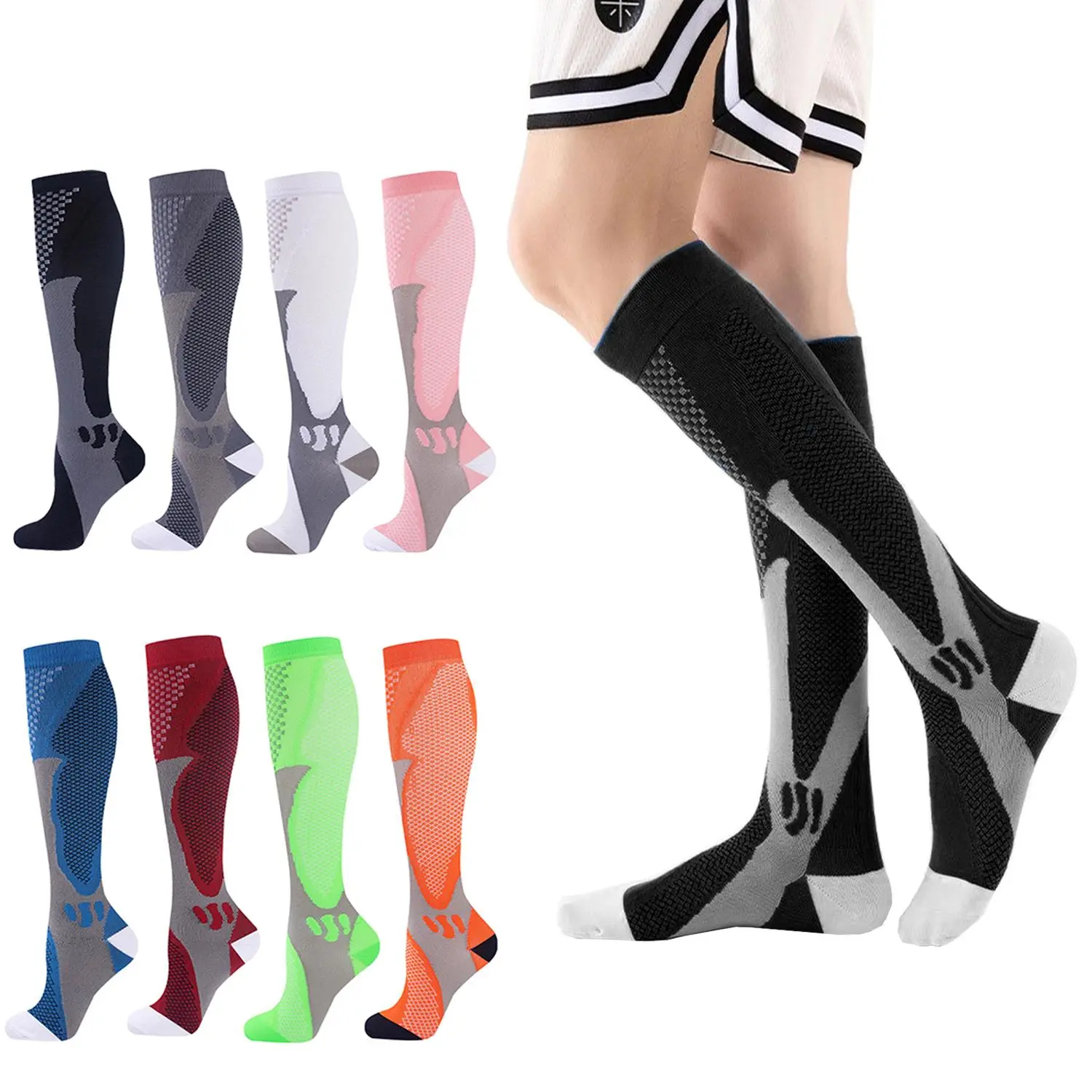 3 Pairs Men & Women Compression Stockings (20-30 mmHg) - Breathable Sports Socks, Moisture-Wicking Sporty Track Socks, Mixed Color, Calf/Ankle Support, Plantar Fasciitis Relief, Cushioned, Ideal Joggers Gift, Mixed Color Socks