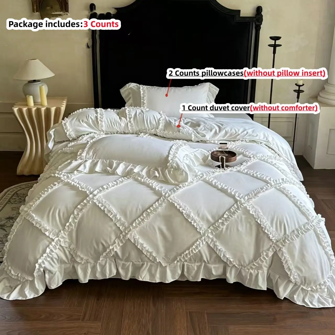 3pcs French Lace Style Bedding Set, 1 PC Duvet Cover + 2 Pcs Pillowcases，without any filling, Single Twin Double Queen Size, All Seasons, Comfy Bedding Sets