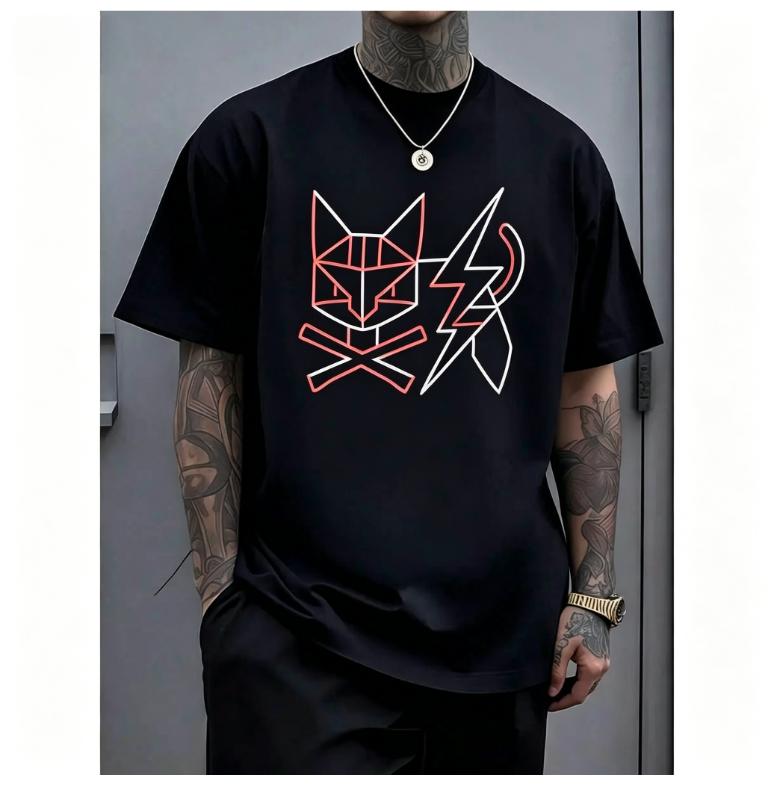 Geometric patchwork pattern, abstract and stylish, represents a playful and avant-garde style. This casual T-shirt adds a unique charm to your wardrobe