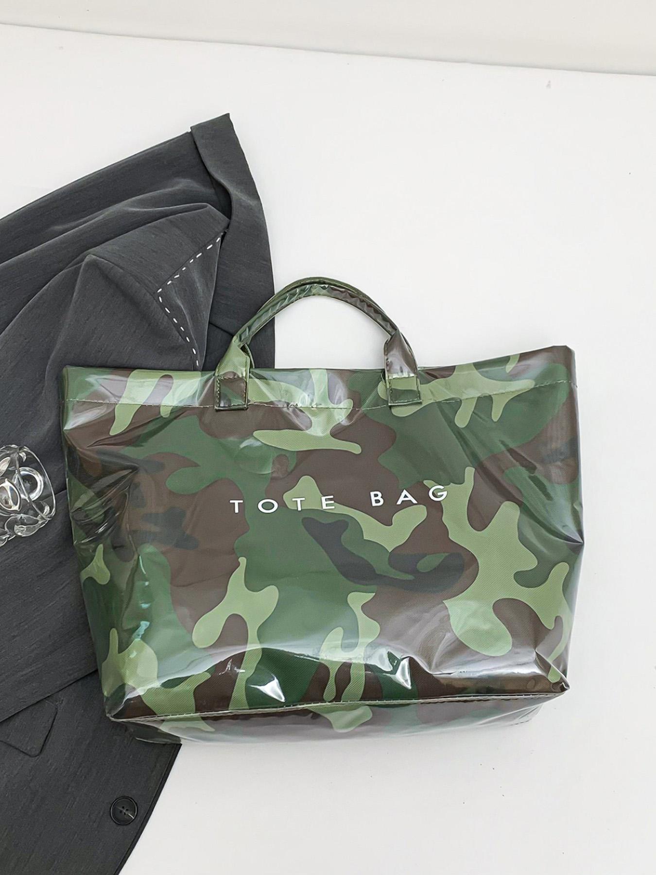 Fashion Camouflage Pattern Handbag, Casual Versatile PVC Tote Bag for Women, Trendy All-match Bag for Daily Commuting, Fashionable Bag for Daily Use