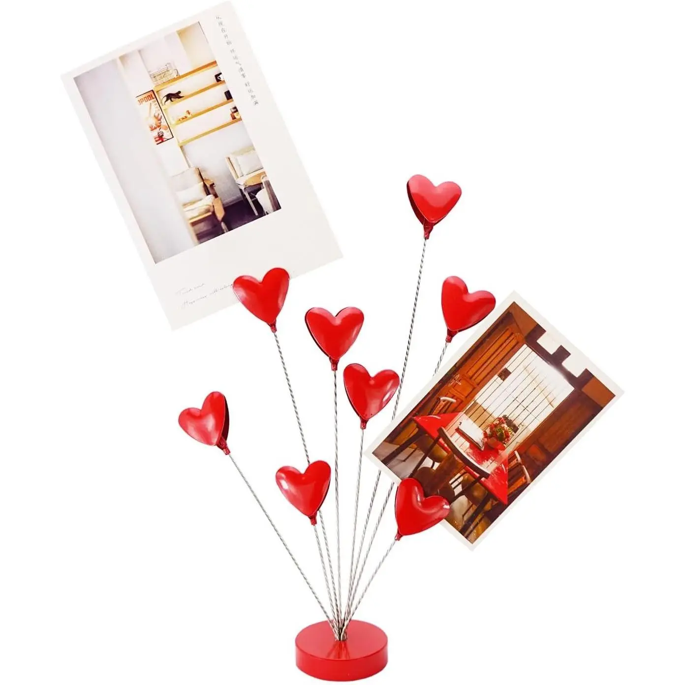 8-Branch Family Tree Picture Frame Holder, Card Photo Clips Holder Desk Stand for Memo Paper Note Photo Christmas Wedding Card Display (Red Heart)