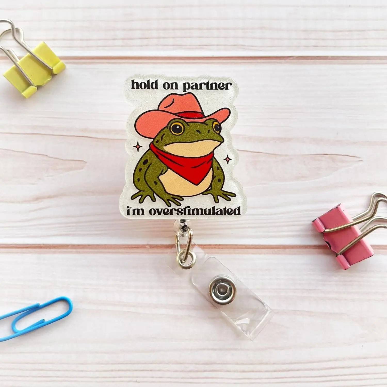 Fun Nurse Lanyard – Cute Nursing Cowboy Frog Lanyard, Retractable, ‘Hold On Partner, I’m Overstimulated’ ID Card Holder with Clip – Hospital, Paediatrics, Medical, CNA, RN Lanyard Accessories