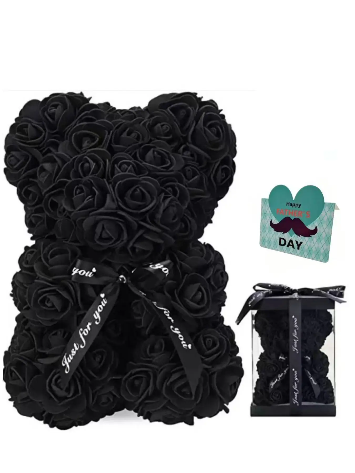 Father's Day Handmade Rose Bear Gift, Optional Celtic Knot Stone Necklace, PVC Box, Perfect Present for Dad