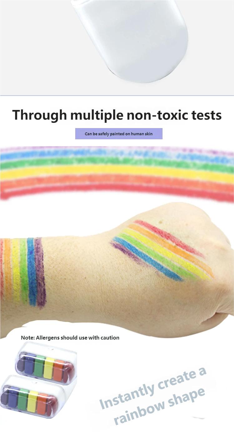 6-Color Rainbow Face Paint Crayon Set, Vibrant Halloween Face Art Makeup, UV Body Paint for Parties, Festivals, Cosplay, Kids and Adults Face Painting Supplies