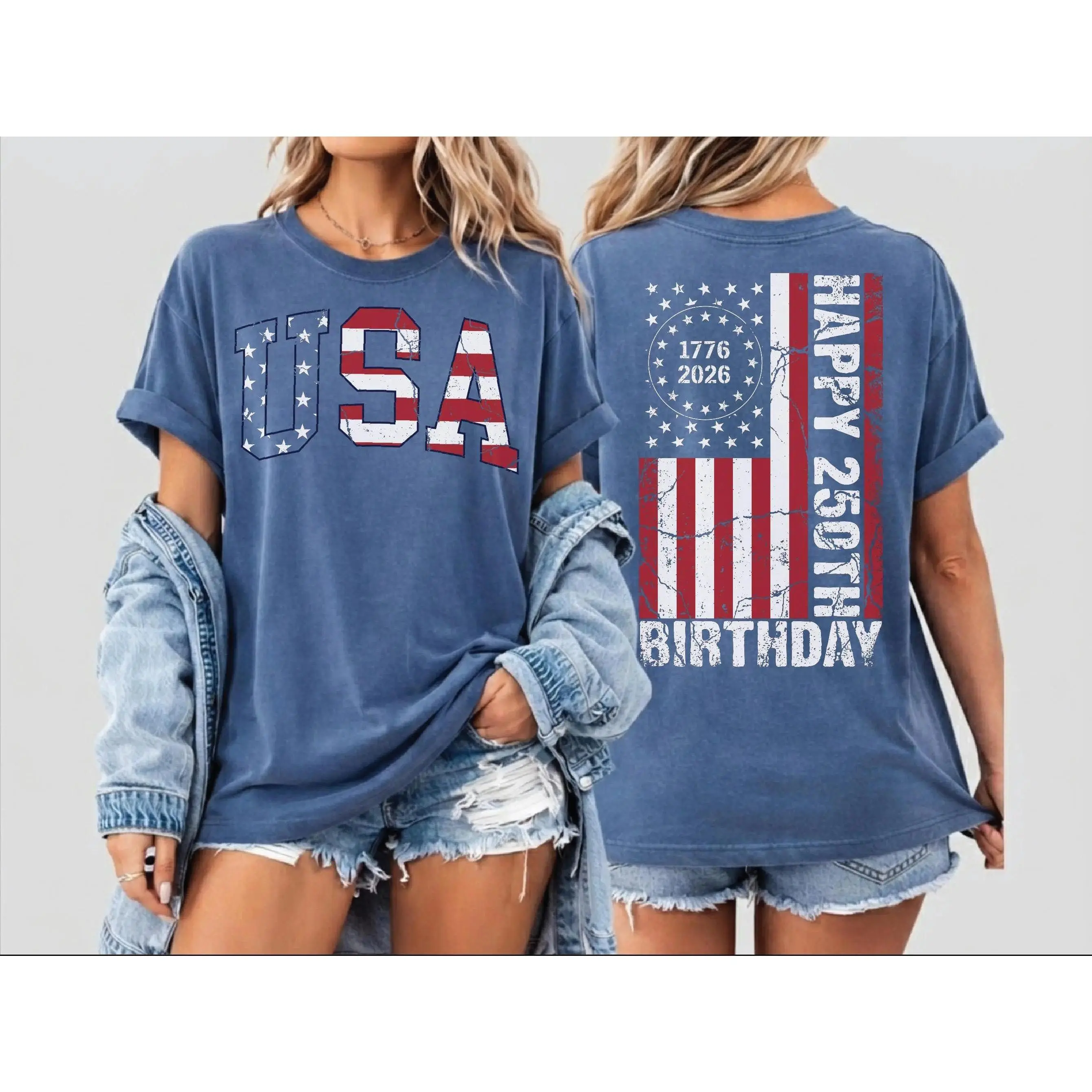 Unisex All Over Print Tshirt with Patriotic Flag Graphic | Vintage Style Casual Top, Classic Cut, Cotton-Rich Fabric Feels Breathable, Round Neck