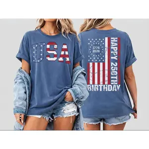 America 250th Anniversary T Shirt, Patriotic USA 1776-2026 Graphic Tee, Vintage American Freedom Independence Day Shirt for Men and Women - AL
