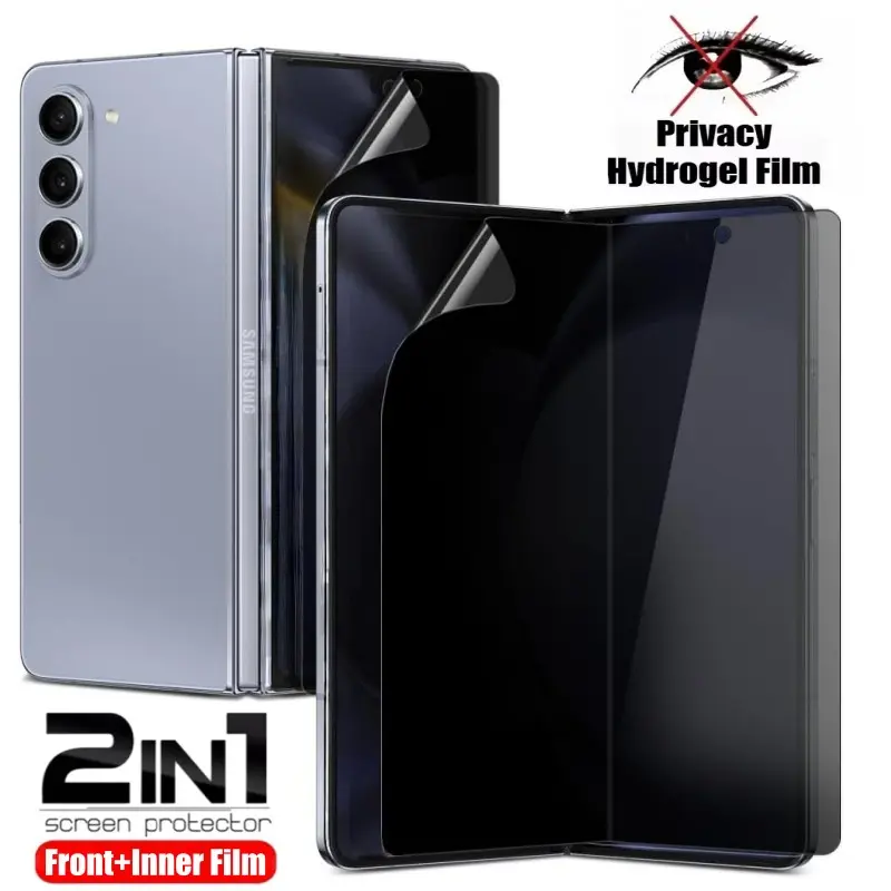 2 in 1 Anti Spy Privacy Hydrogel Screen Protector for Samsung Galaxy Z Fold 7/6/5 5G, Privacy Screen Guard, Front Outer & Inner Foldable Anti-Peep TPU Film, Self-Healing, Sensitive Touch, HD Clear 25° Anti-Spy Filter, Bubble Free Easy Installation