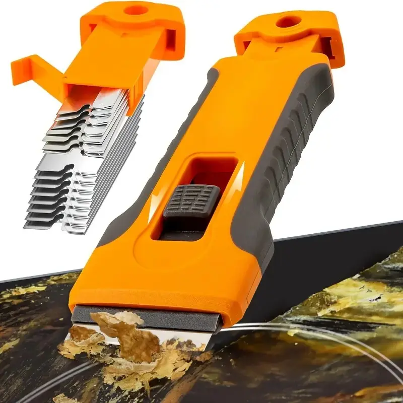 Multi-Purpose Cleaning Scraper, Tough Scraper with Non-Slip Ergonomic Handle, Manual Tool for Kitchen, Bathroom, Home, Interchangeable Blades