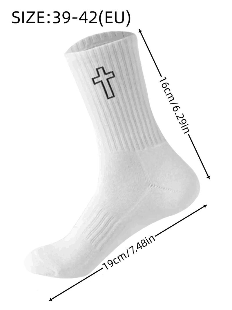 Men's Cross Print Crew Socks, Casual Comfy Breathable Mid-calf Socks for Daily Wear, Men's Socks for All Seasons, Breathable Socks, Sports Athletic Socks