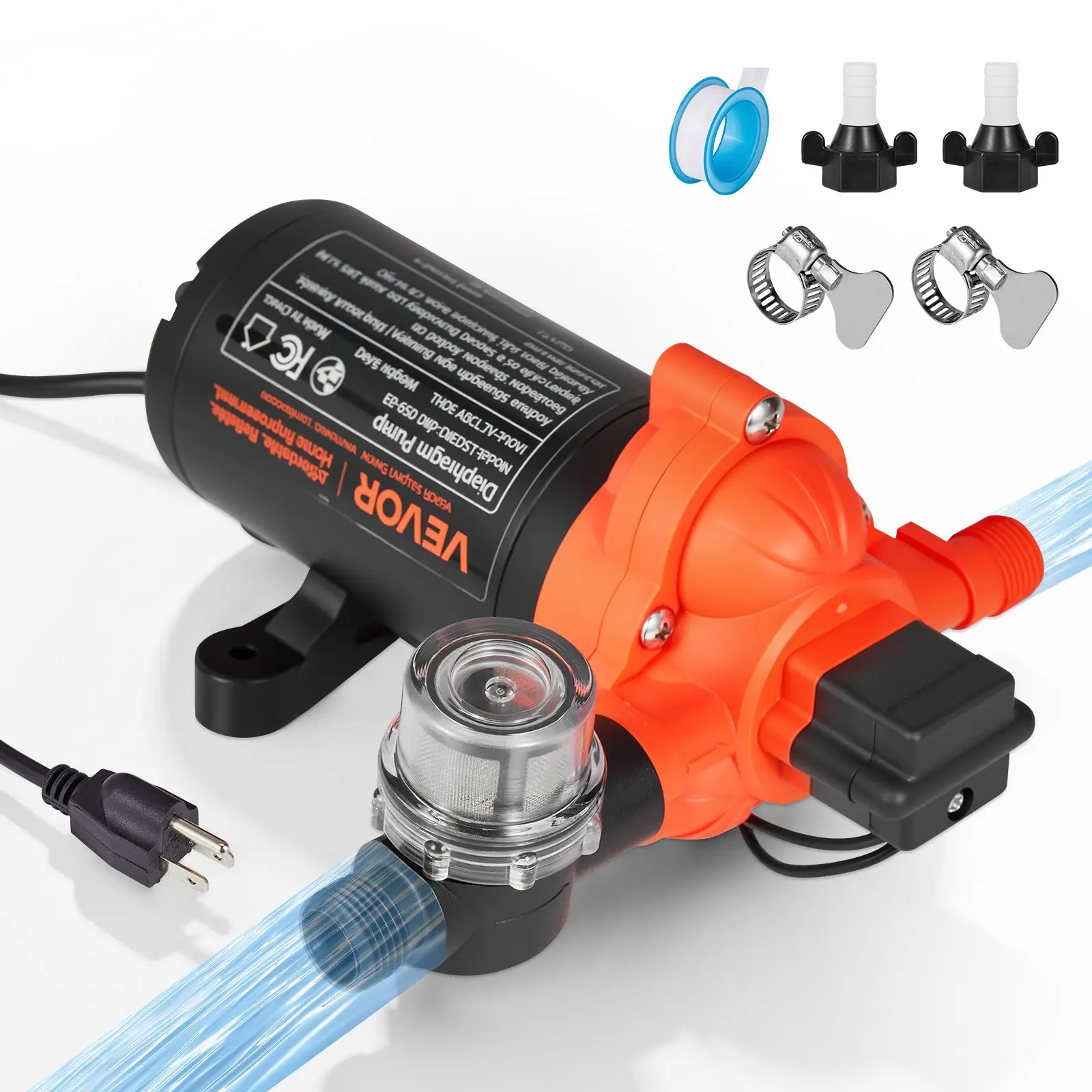 VEVOR Water Pressure Pump, 110V AC 4 GPM, 3-Chamber On Demand Electric Diaphragm Water Transfer Pump, 45 PSI Max Pressure, Automatic Pressure Switch, for Home Kitchen Garden Irrigation Car Washing