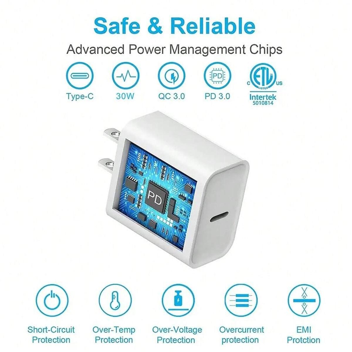 30W Fast Charging Adapter Kit USB C Wall Charger 3.3Ft/1M Type C Braided Data cable For iPhone 16 15 Pro Max Samsung Xiaomi ipad Super Fast ChargingAdapter & Cable Set Cellphone ElectronicAccessories