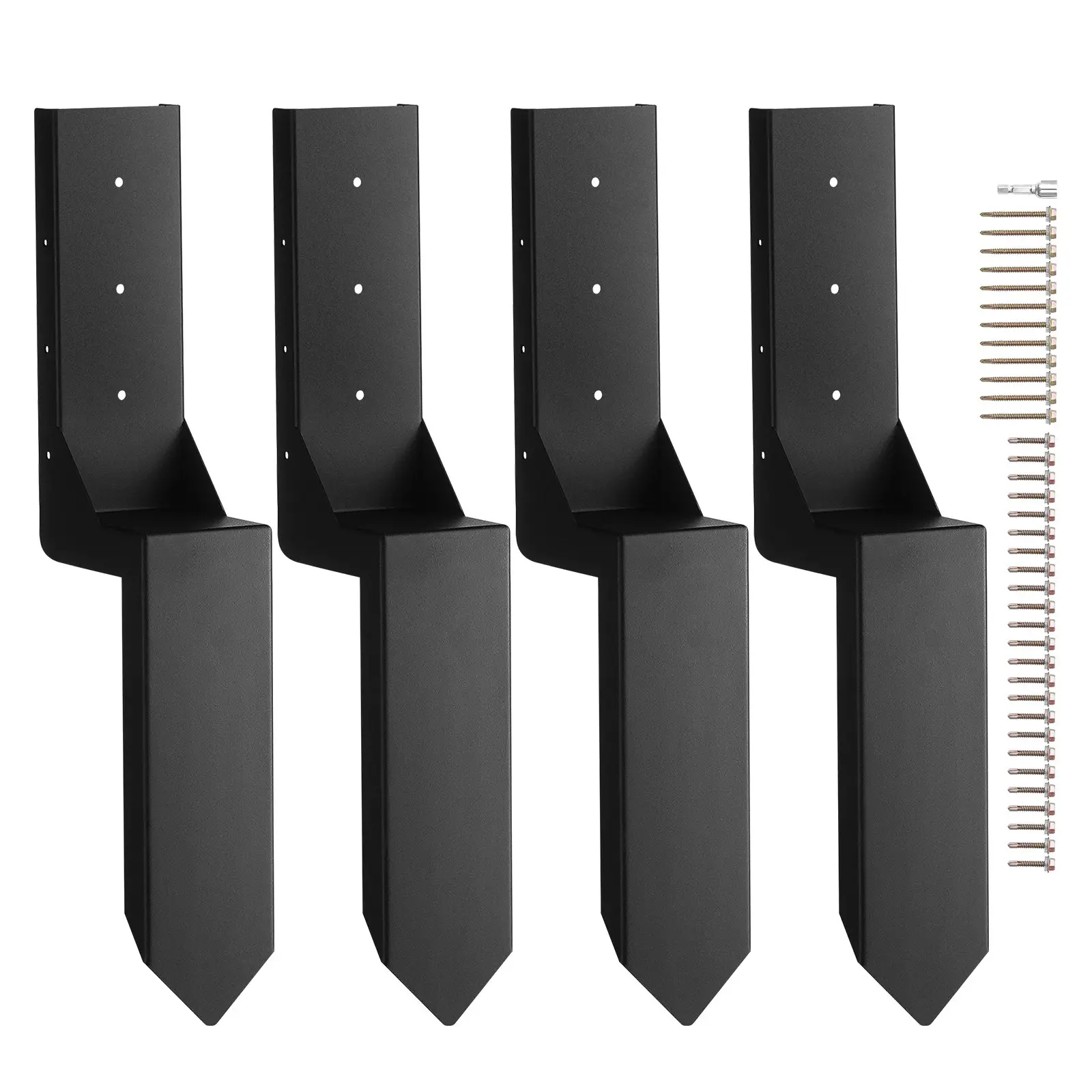 【DealsForYouDays】VEVOR Fence Post Anchor Repair Kit, 4 Pack Inner Diameter 3.5x3.5 Inches Heavy Duty Steel Fence Post Support Stakes, Anchor Ground Spike for Repair Tilted, Broken Wood Fence Post, Enveloping