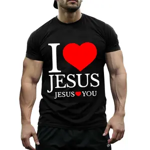 Christian Faith Graphic Tee with Inspirational I Love Jesus and Jesus Loves You Slogan Print, Soft Cotton Short Sleeve Top for Comfortable All-Day Wear, Minimalist Church Outfit and Everyday Casual Style,custom,tiedye,fem,ale,age