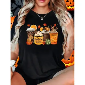 Autumn Graphic Tee Featuring Pumpkin Spice Drink Design for Casual Fall Celebrations and Comfortable Style