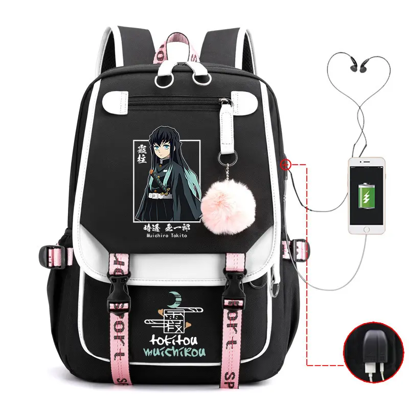 Demon Slayer Anime Theme Backpack - USB Charging, Large Capacity, Ergonomic, Multi-Compartment Built-In Organizer Cow Hide Travel Backpack for Teens, Built-In Organizer Backpacks