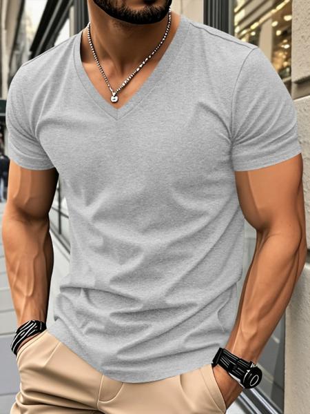 Men's Solid V-Neck Short Sleeve T-Shirt, Soft Breathable Heart-Neck Top, Classic Basic Versatile Tee – Suitable for Daily Wear, Layering & Outdoor Sports, Casual Fashion Must-Have for Men Men's Solid V-Neck Short Sleeve T-Shirt, Soft Breathable Heart-Neck Top, Classic Basic Versatile Tee – Suitable for Daily Wear, Layering & Outdoor Sports, Casual Fashion Must-Have for Men