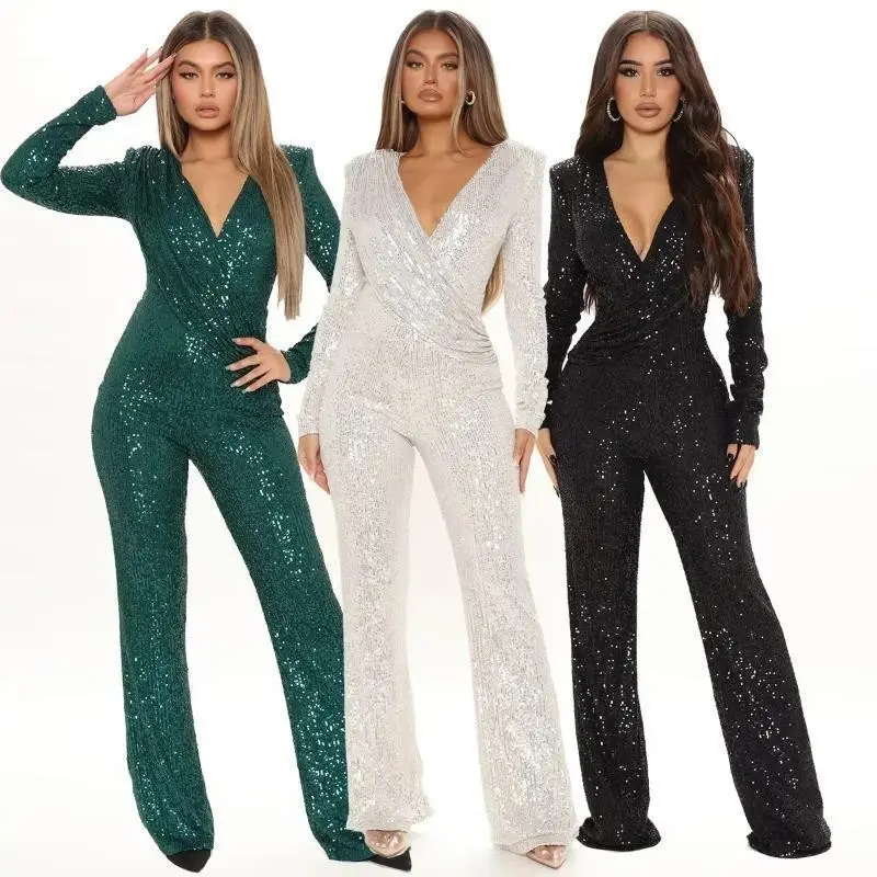 elegant party jumpsuit Y2K Elegant Spring Jumpsuit Women Deep V Neck Slim Sequin Romper Women Jumpsuits Women's Adjustable Bib Overall Shorts Striped Hooded Sleeveless pink