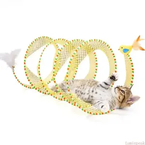 Spiral Tunnel Cat Toy, 20 Inch Collapsible Tunnel with Feather and Bell, Interactive Play Accessory, Durable Foldable Toy for Indoor Cats, Kittens and Small Pets