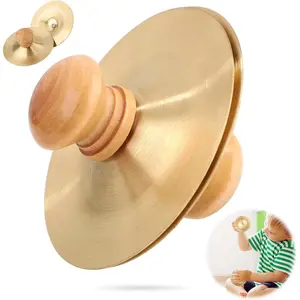 1 Pair 2.76 Inch Finger Cymbals with Wooden Handles, Mini Small Hand Cymbals Portable Small Practice Cymbals Copper Zills Finger Cymbals for Dance  Drum Performance Party Opera