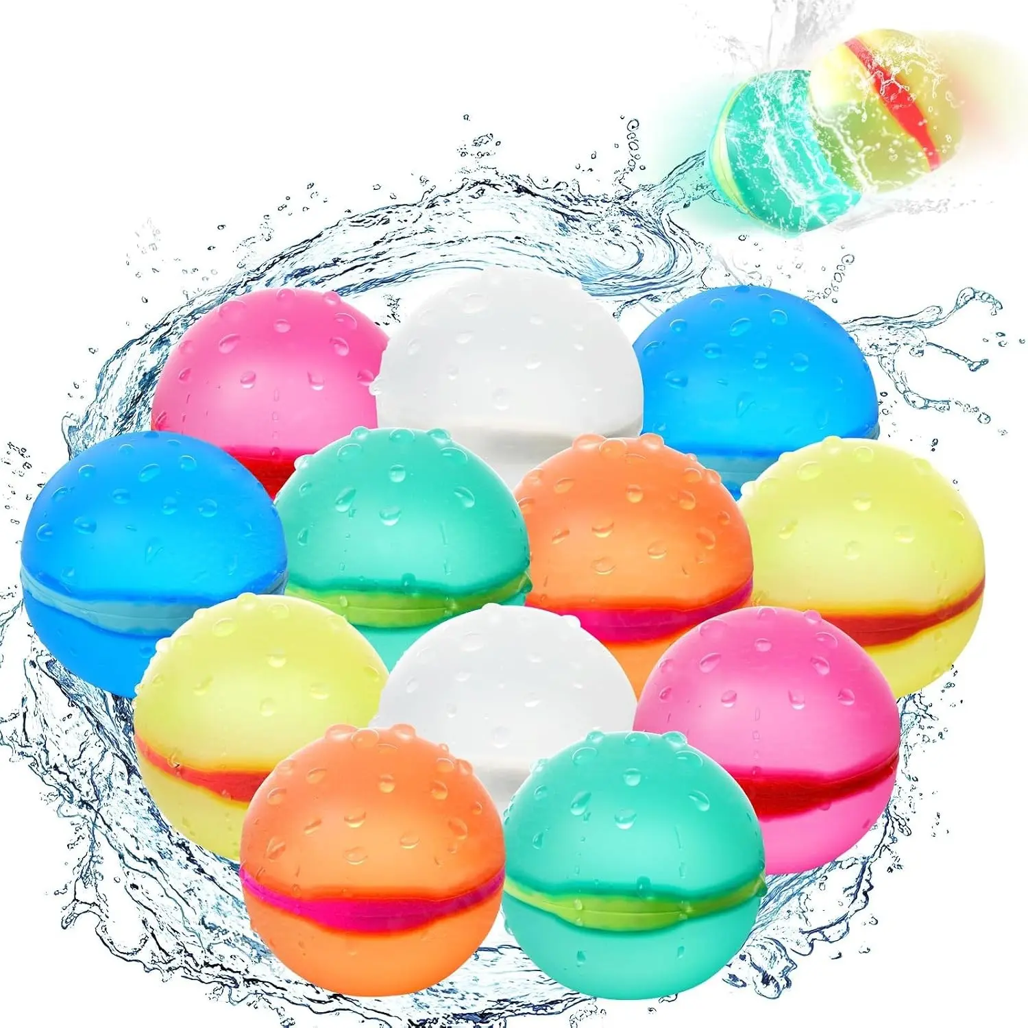 12-Pack Magnetic Refillable Reusable Water Balloons - Reusable Pack Outdoor Toys for Kids, Ideal for Summer Pool Activities